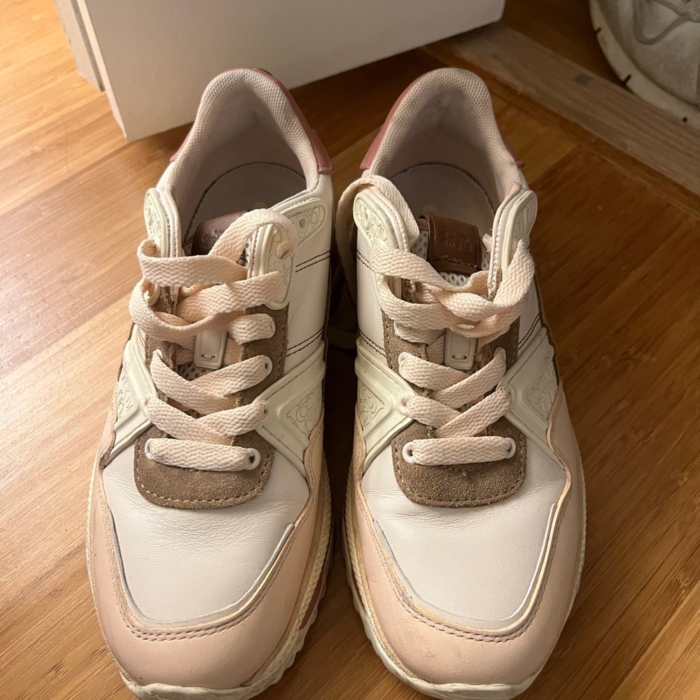 Coach Cream and Pink Sneakers 6.5